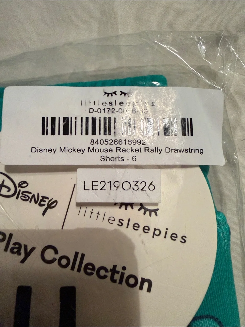 Little Sleepies Teal Mickey Play Kids Shorts 6 New